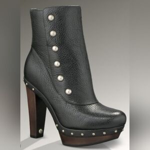 UGG Black Leather Ankle Boots with Stud Accents